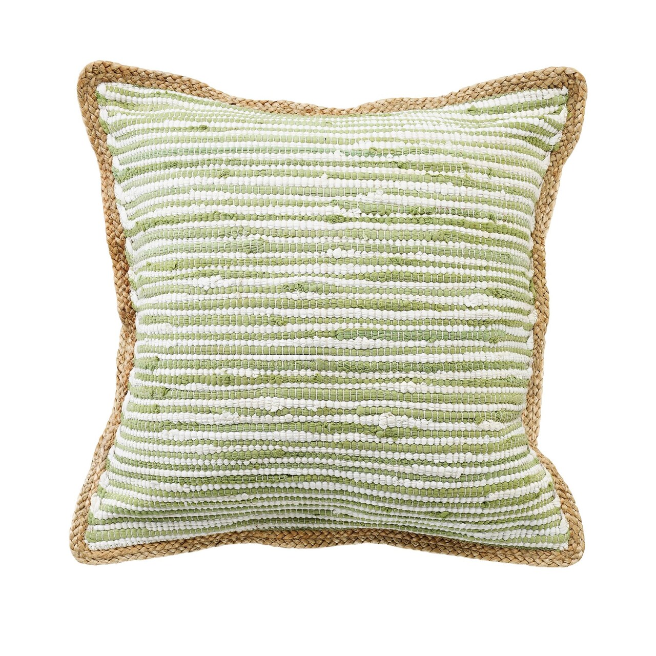 Laddha Home Designs 20" Green and White Striped Pattern Square Throw Pillow